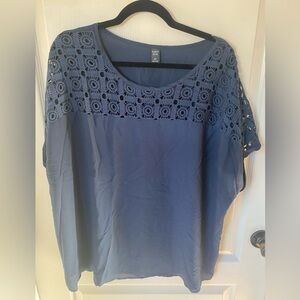 Chic Blue Lace Detail Blouse